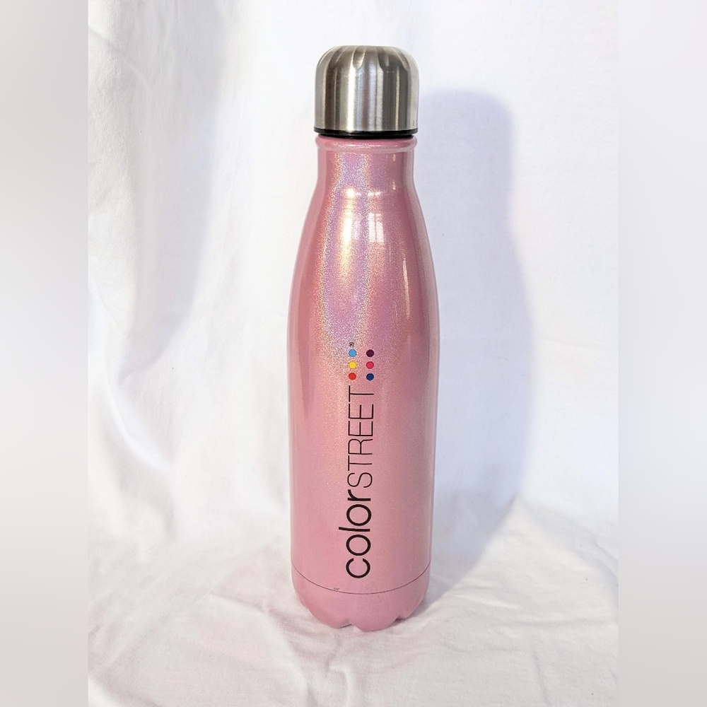 Color Street Shimmer Pink Sparkly Water Bottle Tumbler 17 oz Steel